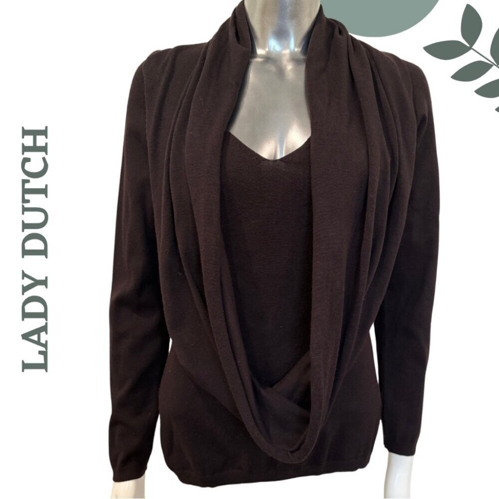 Lady Dutch Layered Knit Sweater | Chic Minimalist | Convertible Scarf Size Large